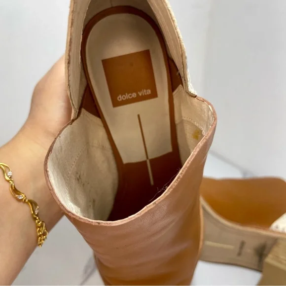 Dolce Vita Sonni ankle booties tan leather pointed toe snakeskin print heel 7.5 - Picture 10 of 11